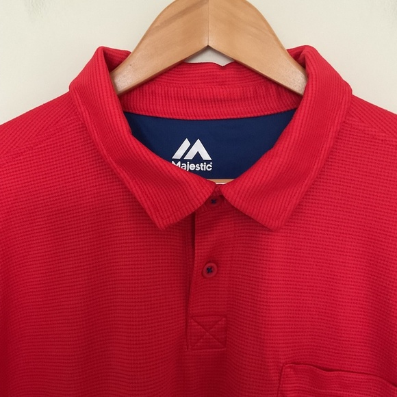 Majestic Philadelphia Phillies Polo Shirt Mens Sz 2XL Red MLB Baseball Preppy - Picture 2 of 9